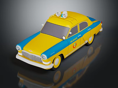 Yellow And Blue Vintage Style Toy Police Car With White Roof Lights And Logo 3d model