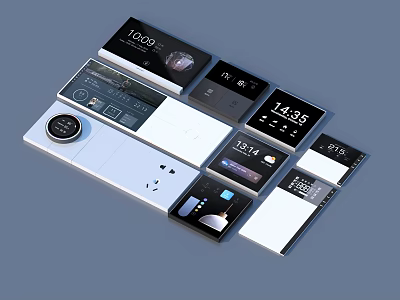 Modern Smart Household Control Devices With Digital Screens And Time Displays 3d model