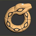 Golden Coiled Snake Sculpture With Shiny Surface And Black Spots On Dark Background