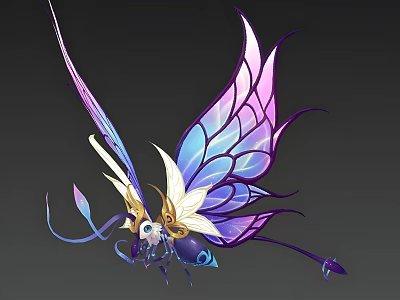 Fantasy Flying Creature With Glowing Purple Blue Butterfly Wings And Golden Accents 3d model