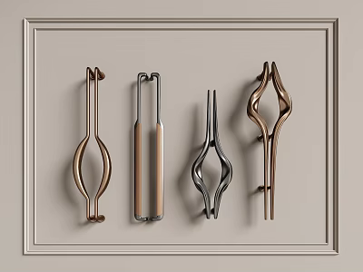 Stylish Door Handles With Various Metal And Wooden Designs On Neutral Background 3d model