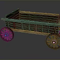 Vintage Wooden Cart With Large Spoked Wheels And Rustic Open Structure