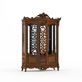 Classical Wooden Wine Cabinet With Intricate Carved Patterns And Glass Display Doors