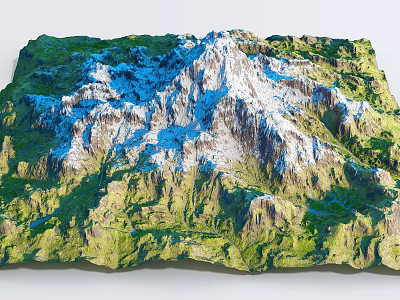 Scenic Natural Mountainous Landscape With Lush Green Terrain And Snow Capped Peaks 3d model