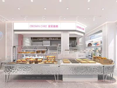 Crown Cake Dessert Shop Featuring Bright Interior And Display Cases With Fresh Pastries 3d model