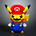 Pikachu Mario Fusion Figurine With Red Hat M Logo Blue Overalls Mustache And Lightning Tail