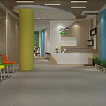 School Lobby With Colorful Chairs Reception Desk And Green Plants