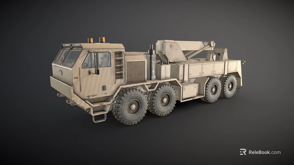 Camouflage Military Heavy Duty Truck Featuring Crane And Eight Large Wheels 3d model 
