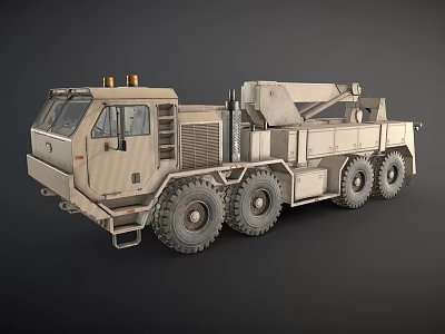 Camouflage Military Heavy Duty Truck Featuring Crane And Eight Large Wheels 3d model