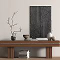 Minimalist Wooden Console Table with Decorative Painting Twig Branch Vase and Books