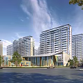 Aerial View of Residential Community Featuring Multiple High-Rise Buildings Surrounded by Greenery Near River and Roads