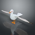 White Seagull with Spread Wings Orange Beak and Feet on Smooth Surface with Reflection