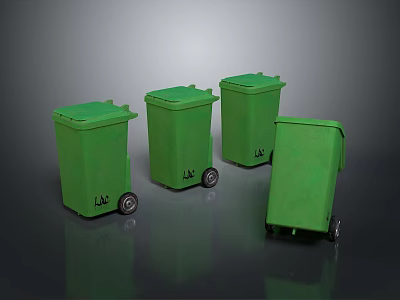 Building Waste Management Facilities With Green Trash Bins And Wheels 3d model