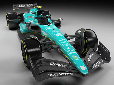 Teal Cognizant Race Car With Aerodynamic Design Large Wheels And Aromco Logos 3d model