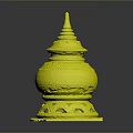 Orange Terracotta Architectural Tower With Intricate Carvings And Geometric Base
