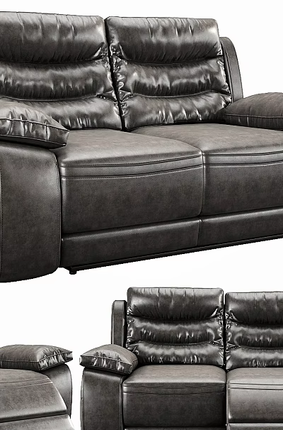 Modern Dark Gray Leather Two-Seater Sofa With Plush Cushions And Padded Armrests 3d model