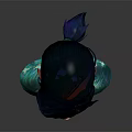 Game and Movie Character 3D Model With Dark Blue Hair Red Eyes Green Blue Patterns