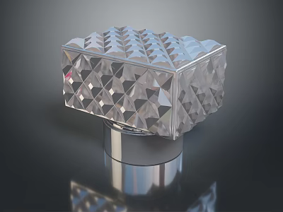 Woman Adorning Transparent Geometric Cube With Polished Metal Base 3d model