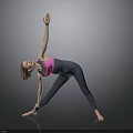 Woman Practicing Yoga Pose In Pink Top And Dark Leggings On Gray Background