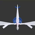 3D Rendered Fantasy Bird Model Standing With White Feathers Blue Tail And Outstretched Wings