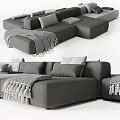 Modern Comfortable Casual Sofa Set with Modular Design Gray Pillows and Throw Blanket 3d model