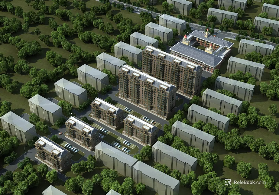 Aerial View Of Well Planned Residential Buildings With Lush Green Surroundings 3d model 