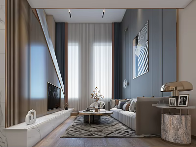 Modern Apartment Living Room With Large Windows And Cozy Sofa 3d model