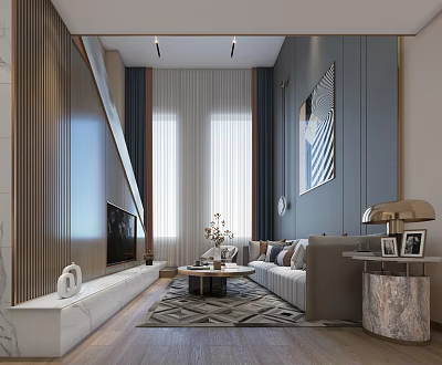 Modern Apartment Living Room With Large Windows And Cozy Sofa 3d model