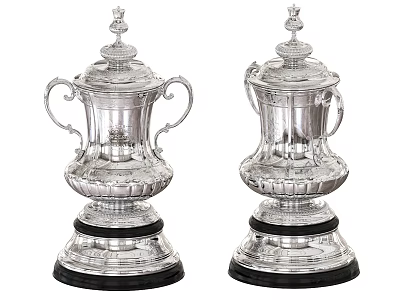 Elegant Silver Trophies With Lids And Black Bases Featuring Metal Carved Designs 3d model