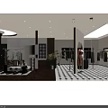 Modern Clothing Store Interior with Open Layout Black and White Checkered Floor Wooden Racks and Mannequins