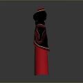 Woman Wearing Traditional Black Red Robe With Red Sash And Cuffs Design
