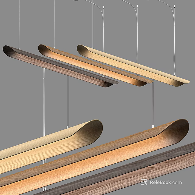 Modern Wooden Long Pendant Lights Hanging With Various Natural Wood Tones 3d model 