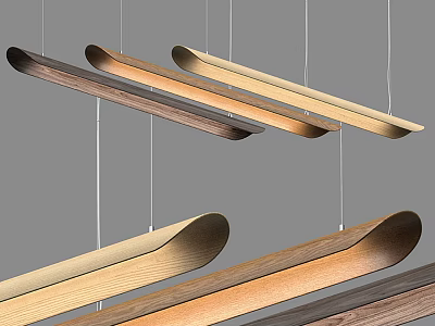 Modern Wooden Long Pendant Lights Hanging With Various Natural Wood Tones 3d model