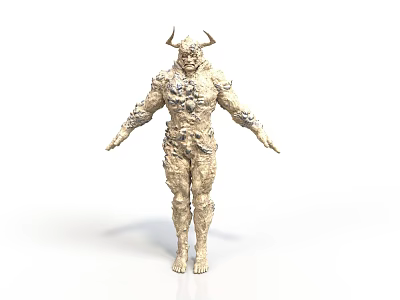 Mythical Horned Creature Character With Muscular Body And Rough Stone Texture 3d model
