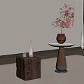 Stylish Side Table With Wooden Base White Tabletop And Red Leaf Vase In Room Setting 3d model