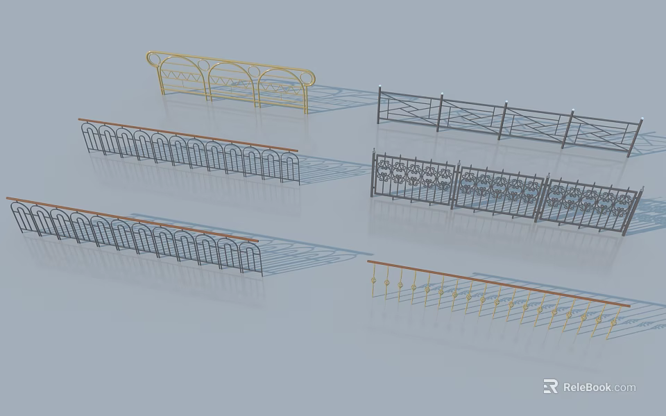 Various Styles Of Decorative Metal Railings With Ornate Patterns And Finishes 3d model 