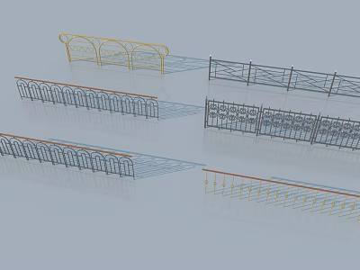 Various Styles Of Decorative Metal Railings With Ornate Patterns And Finishes 3d model