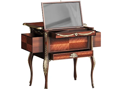 Elegant Classic Wooden Dressing Table With Gold Accents Ornate Mirror And Drawers 3d model