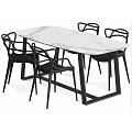 Modern Dining Table and Chair Set with Marble Top and Black Curved Backrest Chairs