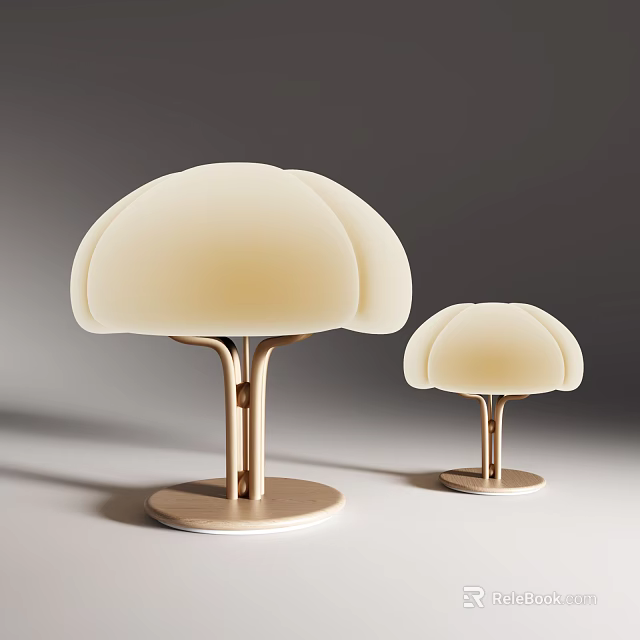 Modern Two Sizes Cream Mushroom Shaped Table Lamps With Golden Stands 3d model 