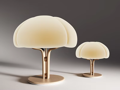 Modern Two Sizes Cream Mushroom Shaped Table Lamps With Golden Stands 3d model