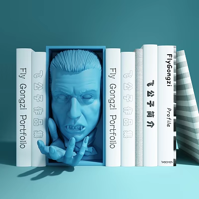 Creative Portfolio Books With Blue 3D Art Sculpture And Profile Covers 3d model