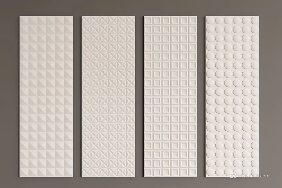 White Decorative Wall Panels With Various Textured Patterns For Interior Design 3d model 