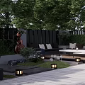 Tranquil Garden Landscape Design With Outdoor Seating Lush Greenery Lanterns And Moonlit Ambiance