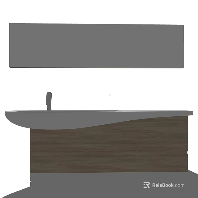 Modern Bathroom Vanity With Gray Countertop Wooden Cabinet Faucet And Wall Shelf 3d model 