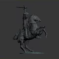 Man Riding Rearing Horse Holding Weapon On Detailed Bronze Statue Base