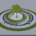 Circular Tree Pit Design With Green Lawn And Paved Paths For People Walking 3d model
