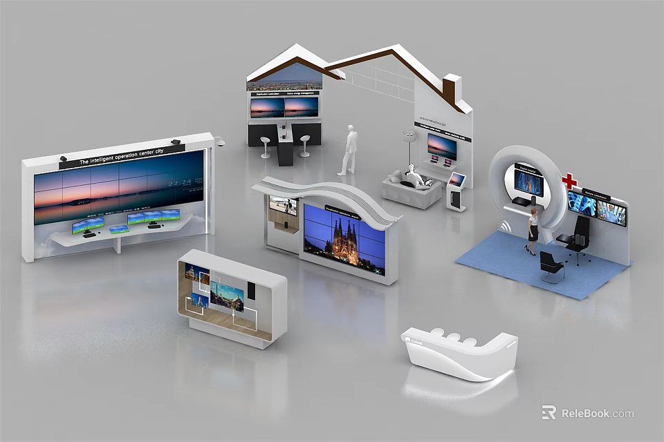 Modern Reception Desk Design With Display Screens Office Equipment And Modern Furniture 3d model 
