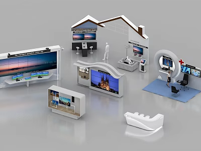 Modern Reception Desk Design With Display Screens Office Equipment And Modern Furniture 3d model