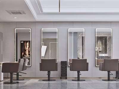 Modern Hair Salon Interior With Styling Chairs And Large Wall Mirrors 3d model
